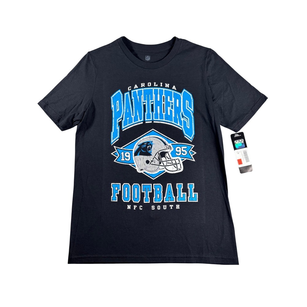 NFL Carolina Panthers Youth T-Shirt Black Cotton Graphic Tee Size L 14/16 NEW